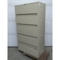 Beige 5 Drawer Flip Front, Lateral File Cabinet, Locking